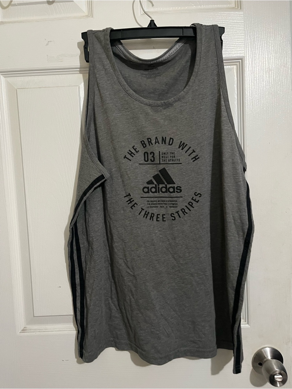 adidas Gray Athletic Logo Tee with Three Stripes Graphic